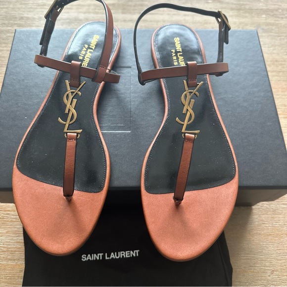 Saint Laurent Brown Cassandra Flat Sandals 41 - Picture 5 of 7